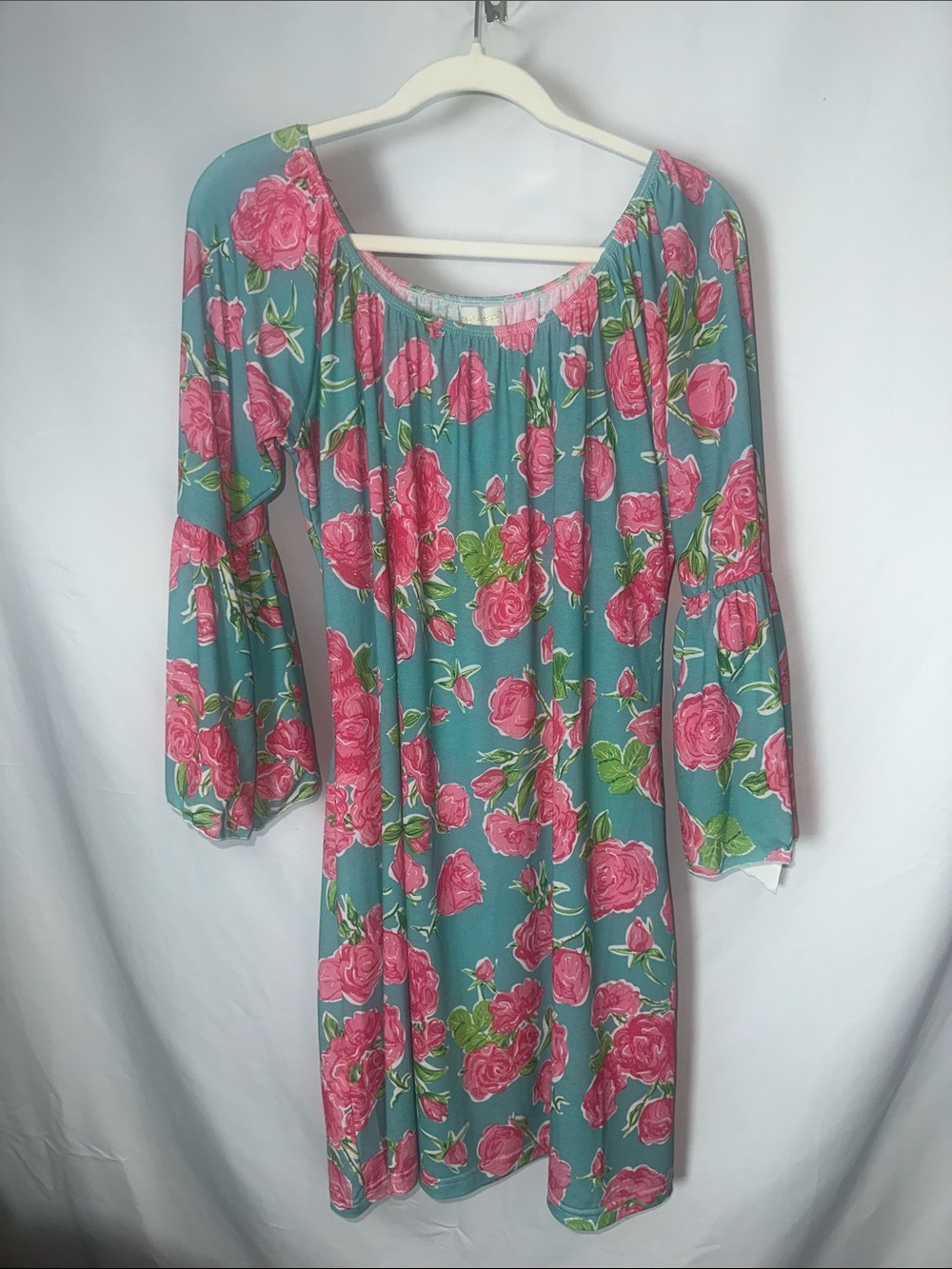 Simply Southern Teal Midi Dress with Pink Rose Print